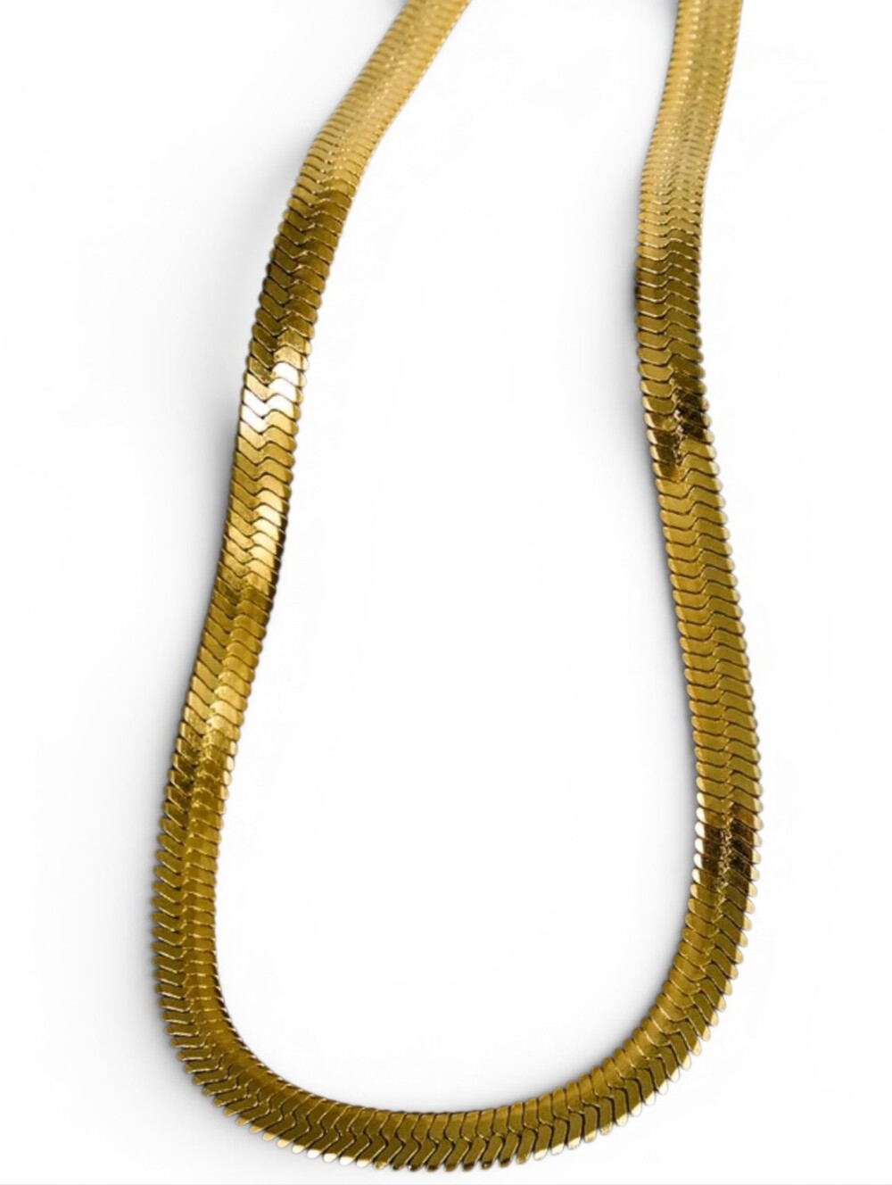6mm Wide Gold Plated Herringbone Chain; 17.7" Plus a 2" Extender; NWOT